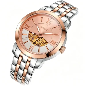 Men’s Sport Automatic Mechanical Watch Skeleton Dial Luminous Hands Mineral Glass Stainless Steel Case Band