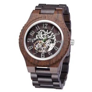 Men’s Sport Automatic Skeleton Watches Arabic Numeral Analog Solid Wood