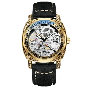 Men’s Sport Chronograph Automatic Mechanical Watch Luminous Luxury Double Sided Hollowed Leather