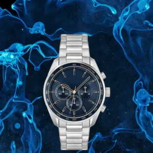 Men’s Sport Luxury Movement 43mm Stainless Steel Chronograph Watch Silver Tone 22mm Band Quartz Glass Crystal Navy Analog
