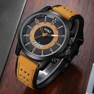 Men’s Sport Quartz Wrist Watch Leather Strap Student Calendar Date Simple Watch WA138