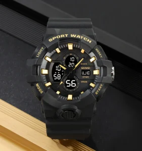 Men’s Sport Square Analog Digital Watch with Alarm and 5BAR Water Resistance