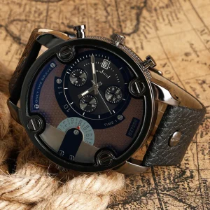 Men’s Sport Stainless Steel Waterproof Date Leather Quartz Watch