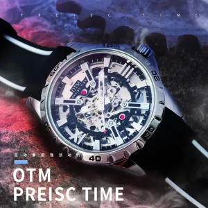 Men’s Sport Watch Hollow Mechanical Automatic Luminous Stainless Steel Alloy Case Rubber Band 3BAR Water Resistant