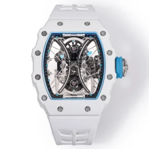 Men’s Sports Business Skeleton Tourbillon Watch with TPT Carbon Fiber Tonneau Case 53-01 High-Quality Mechanical Watch