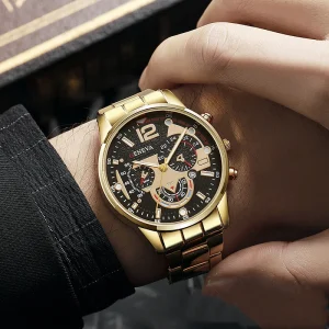 Men’s Sports Stainless Steel Quartz Wrist Watch Luxury Calendar Clock Glass Pointer Alloy Fashionable Business Casual