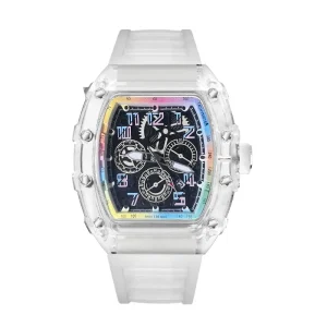 Men’s Sports Style Quartz Watch with Striped Silicone Band 20mm Band Width Water Resistant
