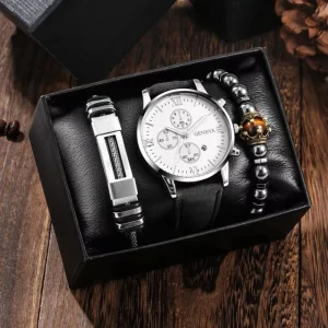 Men’s Sports Trend Watch with Calendar Function Steel Band Quartz Movement Non-mechanical Type