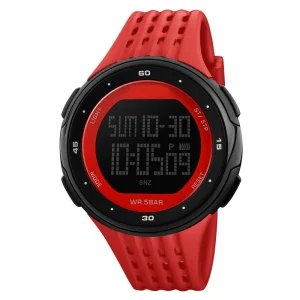 Men’s Sports Watch LCD Display Multifunctional Chronograph Waterproof LED Alarm Clock Round Digital Watch