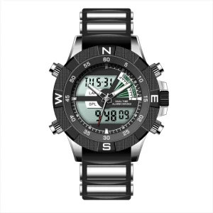 Mens Sports Watch LED Digital Waterproof Quartz Watch Dual Display Clock Alloy Watches