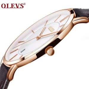 Men’s Sports Watch Quartz Analog Display Date Casual Genuine Leather Swim Watch Thin