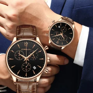 Mens Sports Waterproof Watch Fashion Dress Casual Watch Quartz Leather Strap