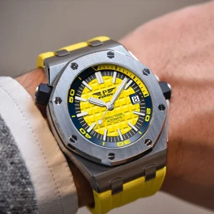 Mens Sporty Automatic Mechanical Watch with Analog Display Stainless Steel Case 44mm Dial Silicone Band