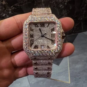 Men’s Square Mosan Diamond Roman Scale Watch High Quality Large Dial Mechanical Watch