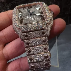 Men’s Square Mosan Diamond Roman Scale Watch Large Dial Mechanical Watch