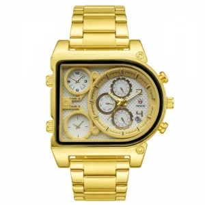 Men’s Square Quartz Watch with Gold Multi-Dial Design, Calendar, Fashionable Casual Business Commuter Luxury Men’s Wristwatch