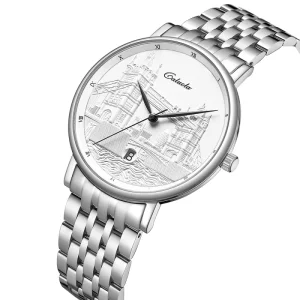 Men’s Stainless Steel Automatic Mechanical Watch with Sapphire Crystal Analog Dial 20mm Band 5BAR Water Resistance