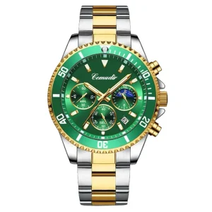 Men’s Stainless Steel Band Analog Quartz Luminous Wrist Watch Waterproof Chronograph Date Display Pointer Business Style