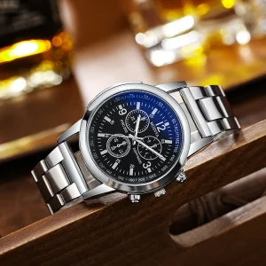 Men’s Stainless Steel Band Quartz Watch Casual Business Wristwatch Pointer Sports Fashionable Gift