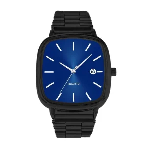 Men’s Stainless Steel Calendar Quartz Movement Wristwatch Retro Square Alloy Fashion Style