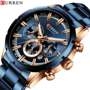 Men’s Stainless Steel Chronograph Quartz Watch with Date Waterproof Business Wristwatch