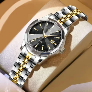 Men’s Stainless Steel Chronograph Watch Waterproof Date Diamond Roman Arabic Numerals Dial Dress Watch
