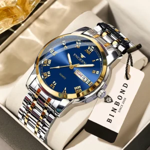 Men’s Stainless Steel Leisure Sports Watch, 30M Water Resistant, Luminous Quartz Movement