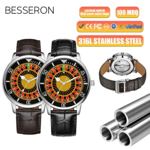 Men’s Stainless Steel Luxury Gambling Disk Automatic Mechanical Roulette Casino Watch Japan Movement Sapphire Crystal