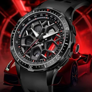 Men’s Stainless Steel Mechanical Watch 46mm Luminous Silicone Pointer Waterproof Sapphire Glass