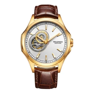 Men’s Stainless Steel Mechanical Watch Automatic Movement Sapphire Crystal Dial Genuine Leather