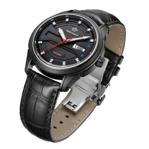 Men’s Stainless Steel Mechanical Watch Fully Automatic 30M Water Resistant Sapphire Crystal Glass Leather Strap 40mm