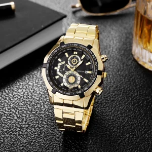 Men’s Stainless Steel Quartz Watch Fashion Business Wristwatch Alloy Case Glass Dial Sport Style Clock