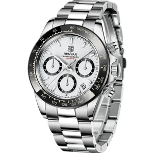Men’s Stainless Steel Quartz Watch Trendy Casual Three Eye Six Hand Small Dial Butterfly Clasp 30M Water Resistant