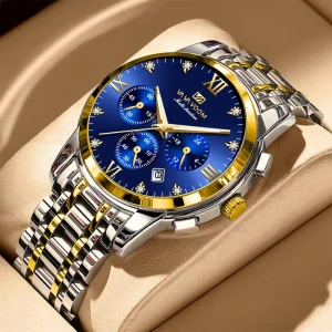 Men’s Stainless Steel Quartz Watch, Waterproof, Luminous, Chronograph, Calendar, 40mm, 20mm, Fashion, Reloj Hombre