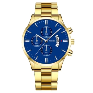 Men’s Stainless Steel Quartz Wrist Watch with Calendar, Business Watch, Reloj Hombre