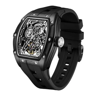 Men’s Stainless Steel Shell Hollow Design Flywheel Mechanical Watch Luminous Waterproof Watch 91983