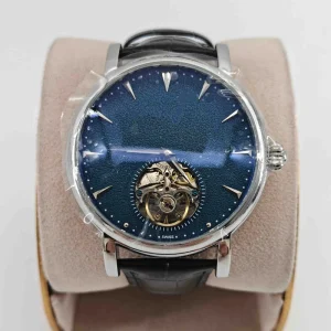 Men’s Stainless Steel Skeleton Mechanical Watch Silver Case Leather Band Waterproof