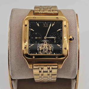 Men’s Stainless Steel Skeleton Wristwatch Mechanical Movement Automatic Sun Moon Replace Dial Square Case Pointer Watch