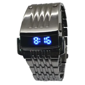 Men’s Stainless Steel Sports Digital Watch with Blue LED High Quality New Design Square Alloy Case
