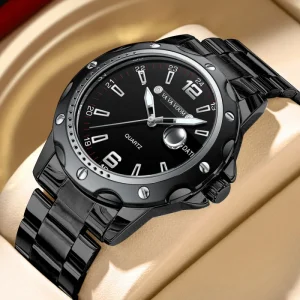 Men’s Stainless Steel Watch Black Large Dial Diver Series Calendar Business Leisure Water-resistant Quartz Watch
