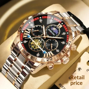Men’s Stainless Steel Watch Business Student Luminous Water Resistant Flywheel Quartz Watch