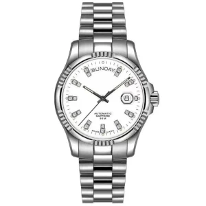 Mens Stainless Steel Watch Fully Automatic Mechanical Timepiece English-Style Design Featuring Dual-Date Display
