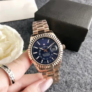 Men’s Stainless Steel Watch with Convex Lens Geneva Calendar Dial Miyota Movement Pointer Display West Watch