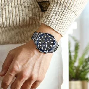 Men’s Stainless Steel Watches Date Waterproof Chronograph Wristwatches Stainless Steel Band Watch