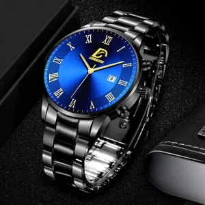 Mens Stainless Steel Watches Luxury Minimalist Calendar Quartz Wrist Watch Men Business Casual Watch
