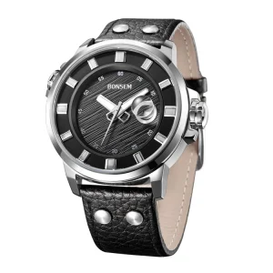 Men’s Stainless Steel Wristwatch Analog Quartz Business Classic Style Leather Design
