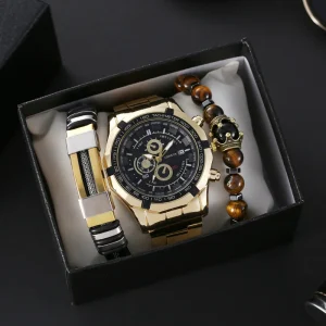 Men’s Steel Strap Watch Bracelet Three Piece Set Box Souvenir Gift Set Business Style