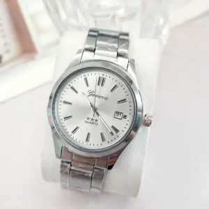 Men’s Steel Watch with Digital Markers and Date Display