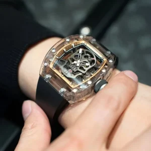 Men’s Tonneau Mechanical Watches Sapphire Case Customisable Logo Suitable for Gentlemen’s Style Skull Design
