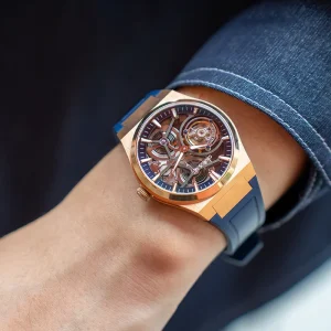 Men’s Tourbillon Automatic Mechanical Watch Titanium Rose Gold Case Crystal Pointer Power Reserve Rubber Band